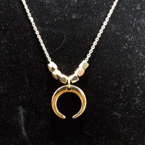 Viking double Horn  Pendant goldtone necklace